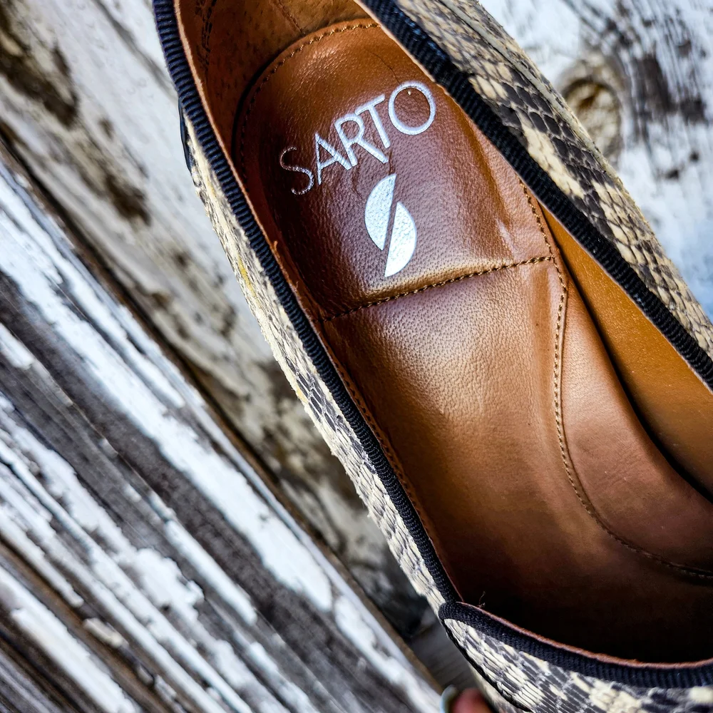 SARTO Franco Sarto Snake Print Loafers Size 8 Leather Slip On Platform Lug Sole
